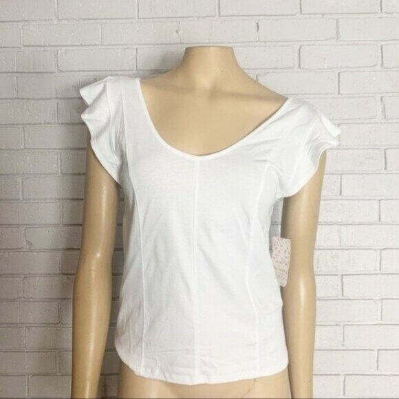 Free People “Fleur” Ruffle-Strap Tank • Romantic Boho White Poplin • Size L - Picture 1 of 14